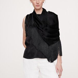 NWT Banana Republic Silky-Crepe Fringe Top - Black XS